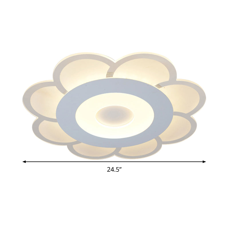 8"/16.5"/20.5" W White 8-Petal Flush Mount Ceiling Light Nordic Frosted Acrylic LED Flush Lamp in Warm/White Light