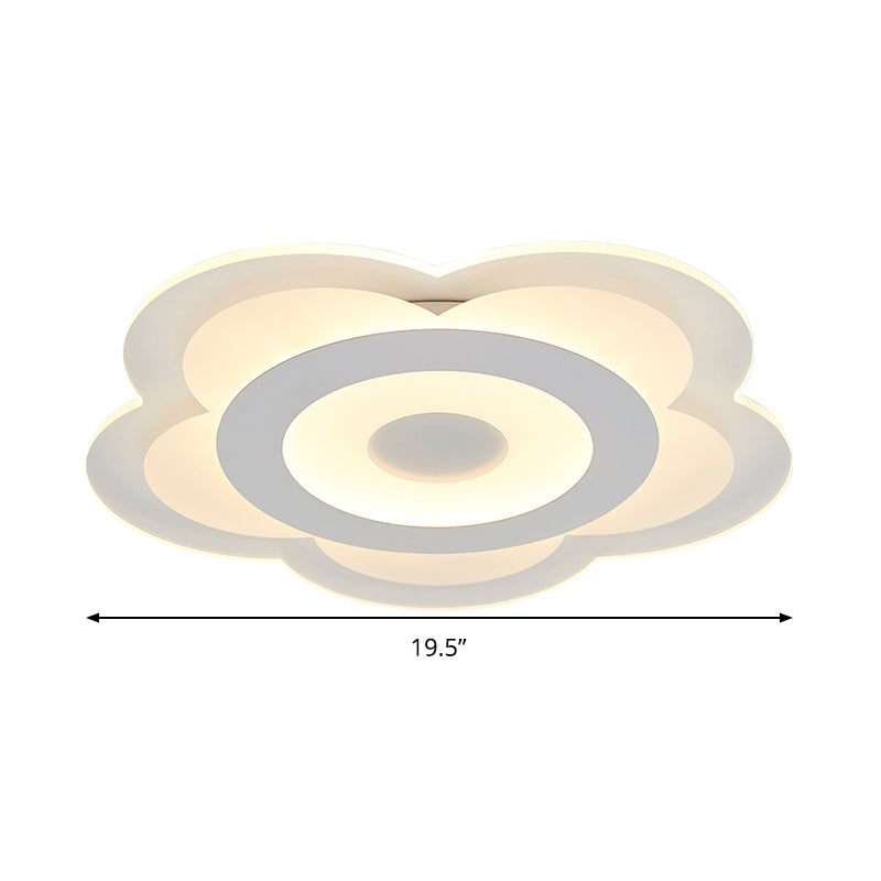 16"/19.5" W Simple 5-Petal LED Flush Lamp Super Thin Opaque Acrylic White Ceiling Lamp in Warm/White Light