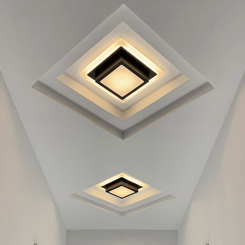 Mini lámpara de techo empotrada redonda/cuadrada, LED de metal contemporáneo, montaje empotrado en blanco/negro, luz blanca/cálida