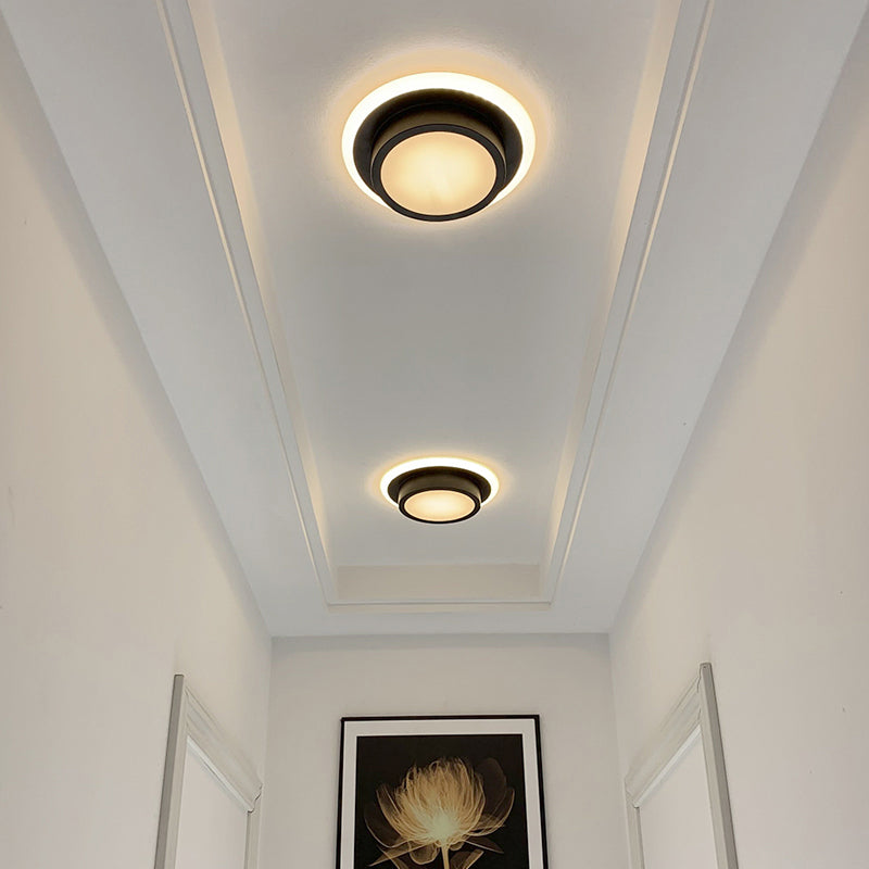 Mini lámpara de techo empotrada redonda/cuadrada, LED de metal contemporáneo, montaje empotrado en blanco/negro, luz blanca/cálida