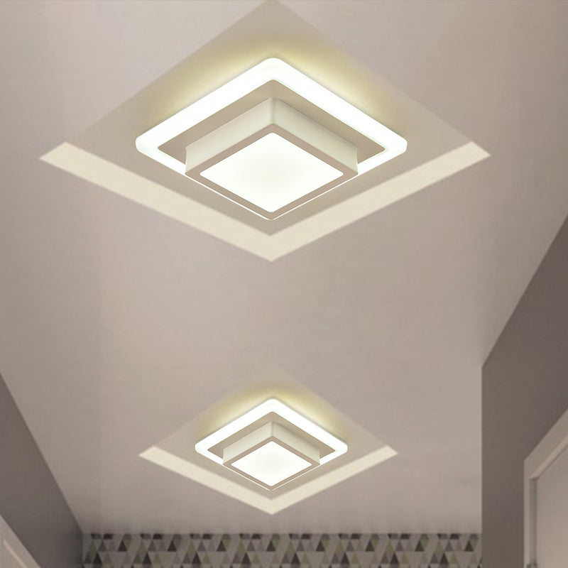 Mini lámpara de techo empotrada redonda/cuadrada, LED de metal contemporáneo, montaje empotrado en blanco/negro, luz blanca/cálida