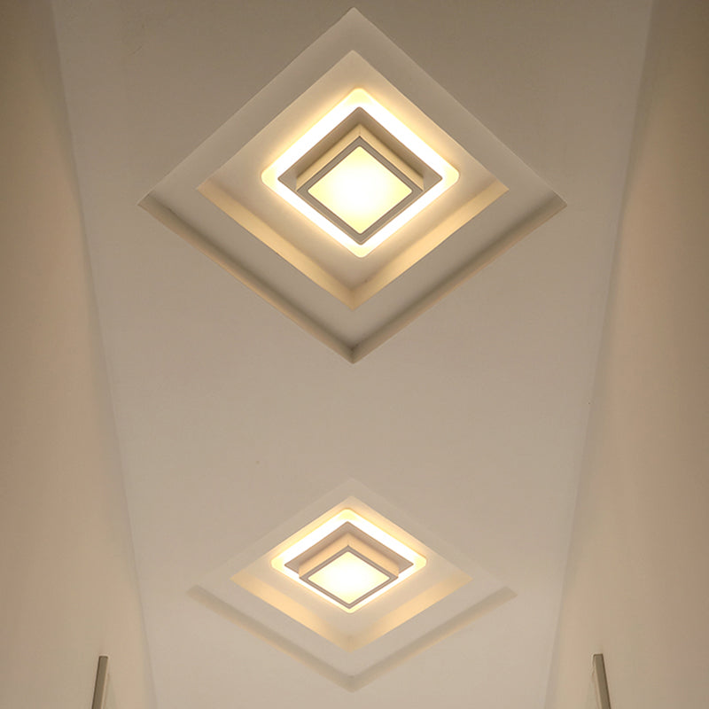 Mini lámpara de techo empotrada redonda/cuadrada, LED de metal contemporáneo, montaje empotrado en blanco/negro, luz blanca/cálida