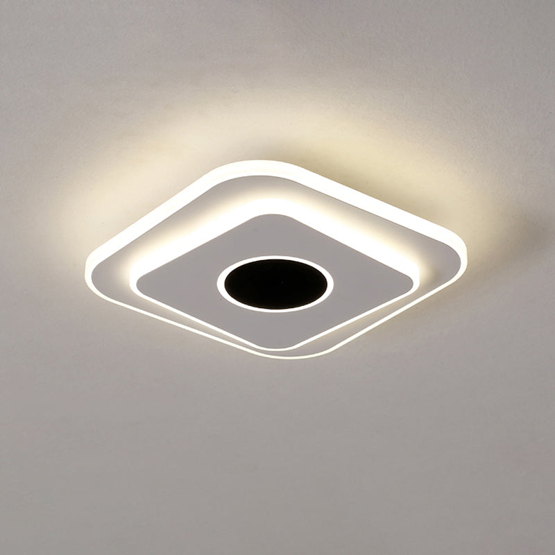LED Foyer Mini Flush Ceiling Light Modernist Black and White Flush Lamp with Tiered Round/Square Acrylic Shade in Warm/White Light