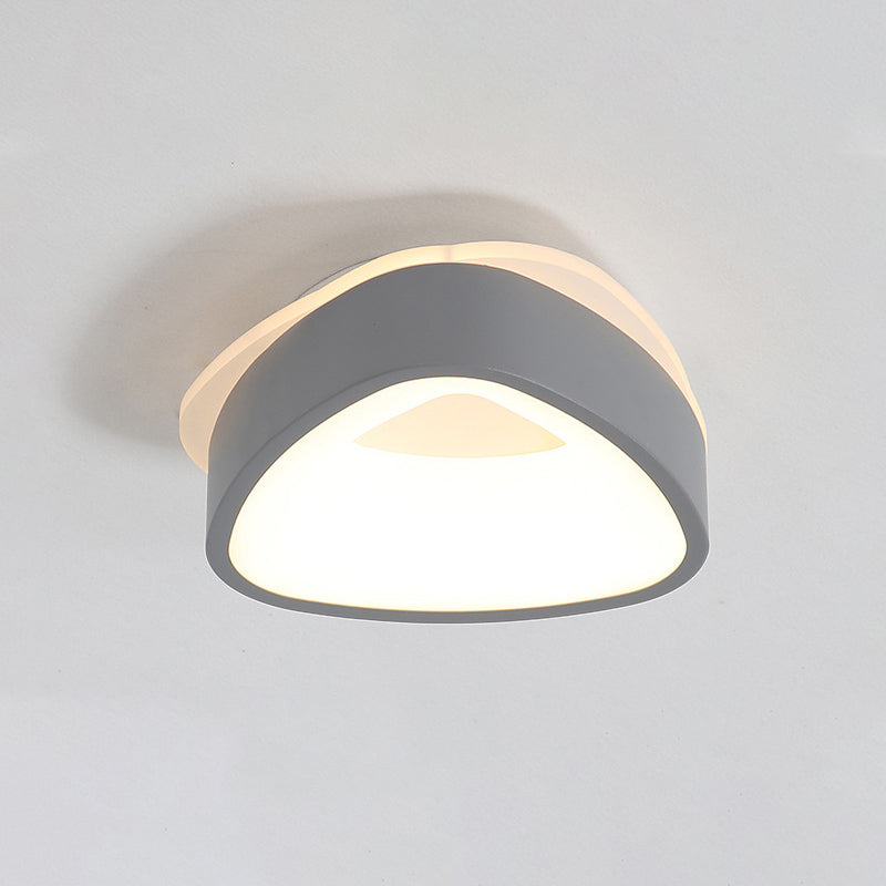 Nordic Hollowed Triangle/Round/Square Flush Lamp Metallic LED Foyer Ceiling Mounted Light in Grey/White