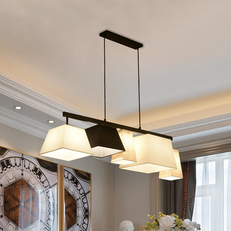 Fabric Trapezoid Hanging Lamp Kit Contemporary 3/5 Lights Black and White Island Light