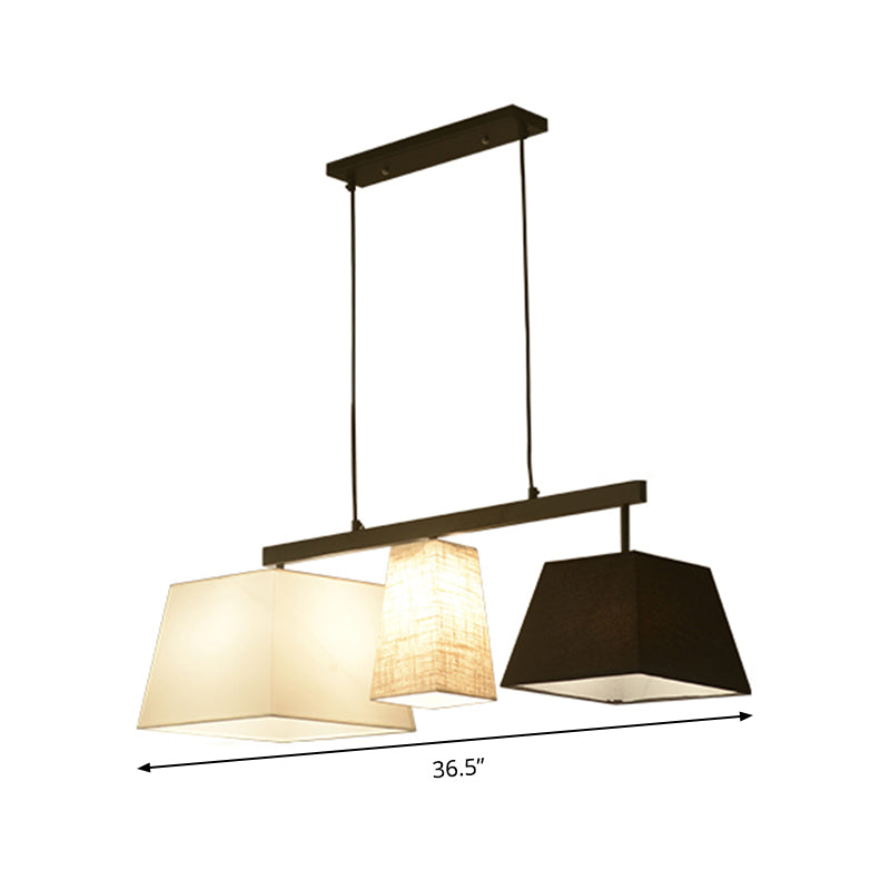 Fabric Trapezoid Hanging Lamp Kit Contemporary 3/5 Lights Black and White Island Light