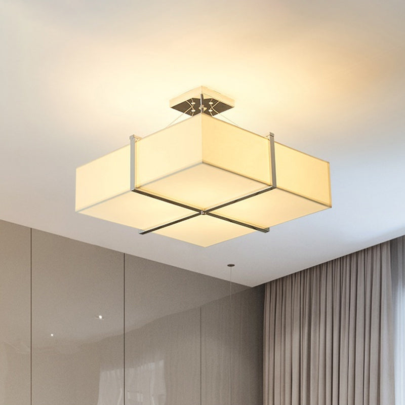 Zeitgenössische quadratische Stoff Deckenbeleuchtung 4 Lichter Halbflush Mount Light in Gold