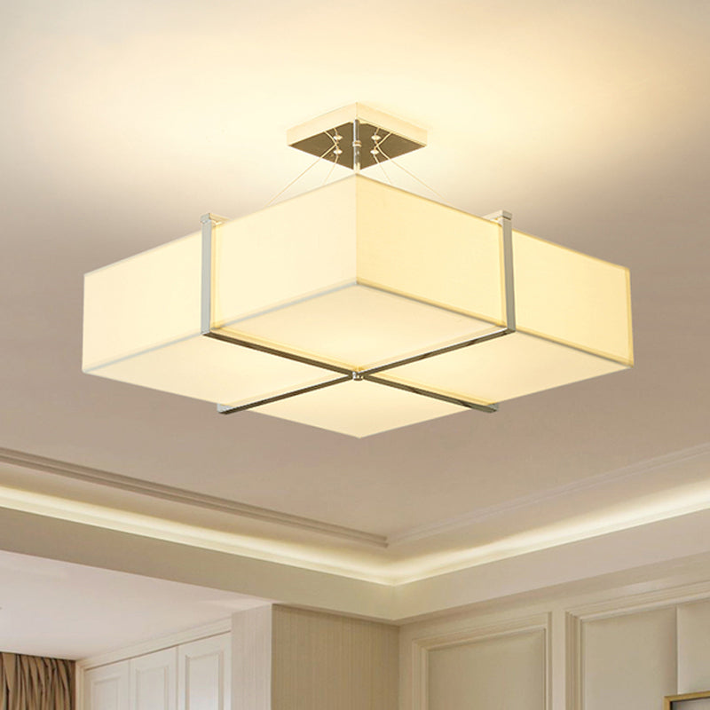 Zeitgenössische quadratische Stoff Deckenbeleuchtung 4 Lichter Halbflush Mount Light in Gold