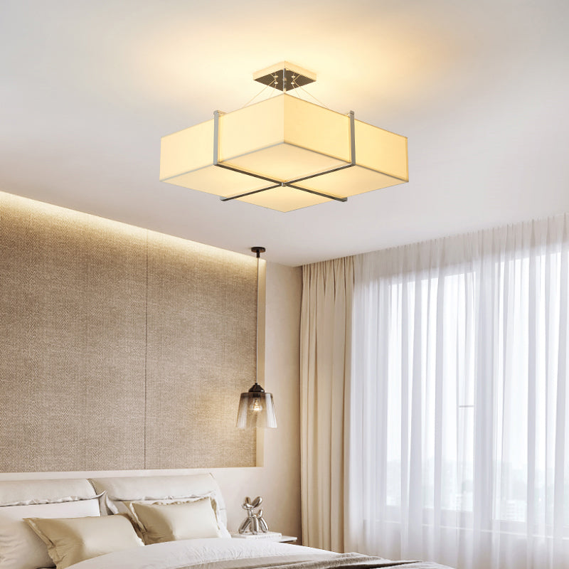 Éclairage de plafond en tissu carré contemporain 4 lumières Semi Flush Mount Light en or