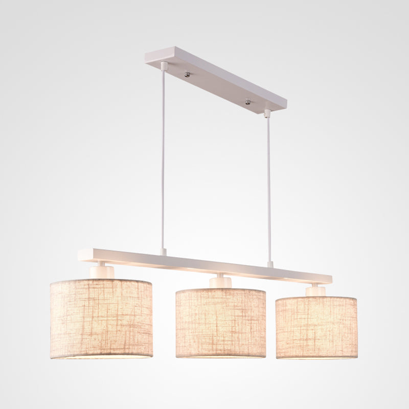 Lampada dell'isola quadrata/tamburo Tessuto moderno in tessuto 3 teste BIANCO BIFFING LIGHT PER CUCINA