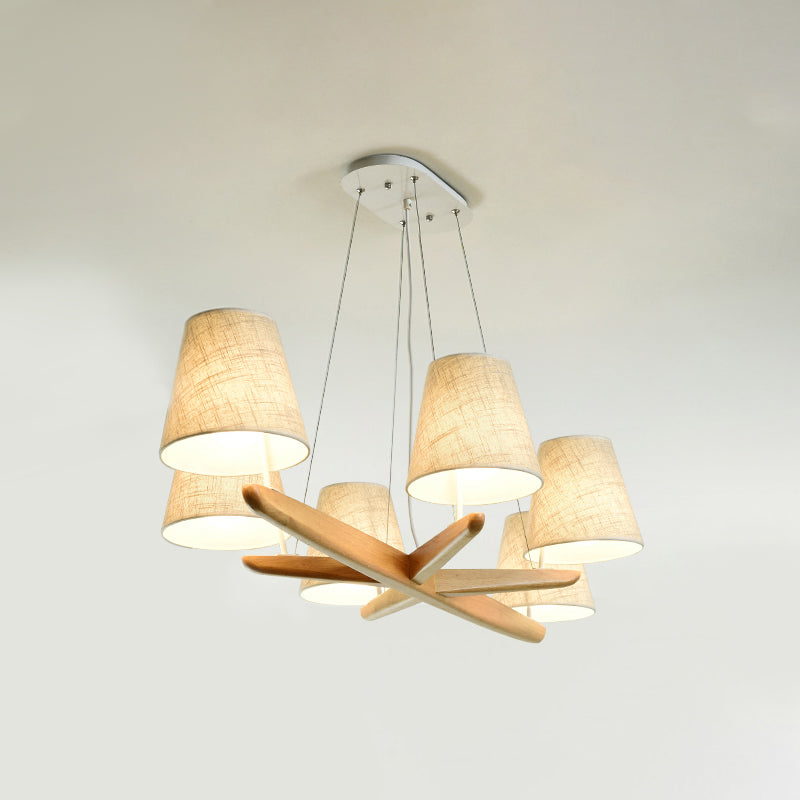 Lampada a 6 luci in tessuto a sospensione a sospensione conica in flaxen per sala da pranzo