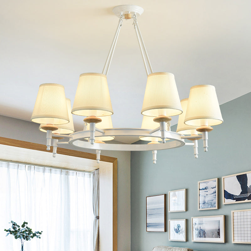 Modern Barrel Ceiling Pendant Light Fabric 8 Heads Living Room Chandelier Lighting in White