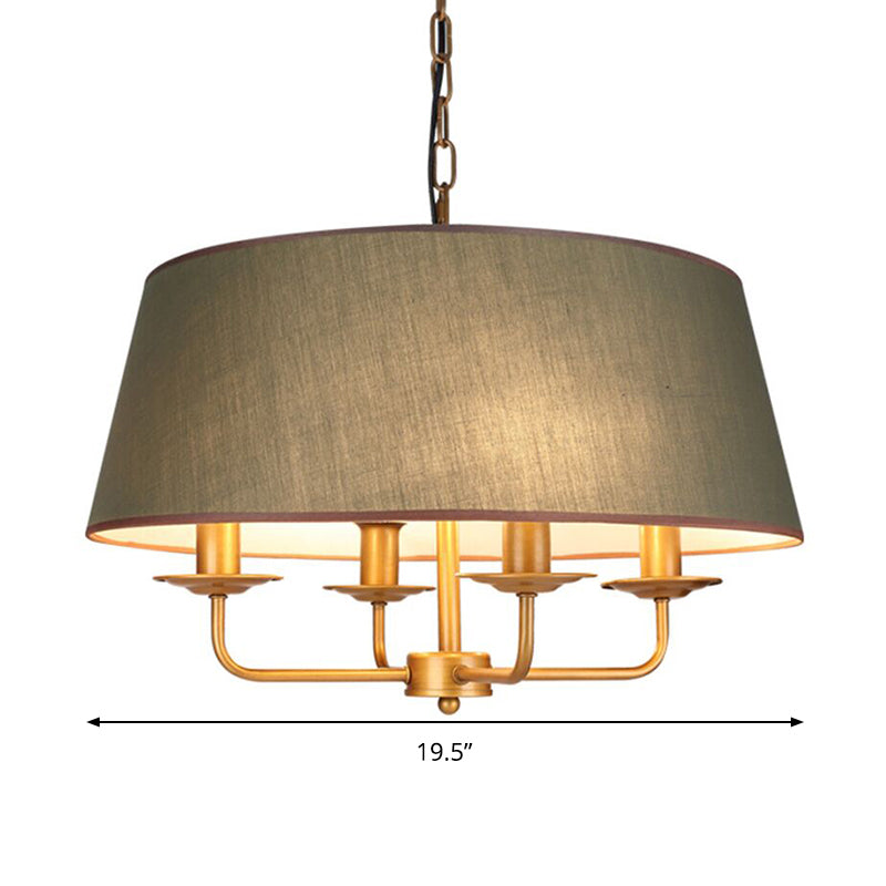 4 Lights Living Room Hanging Chandelier Contemporary Green/White Pendant Light Fixture with Drum Fabric Shade