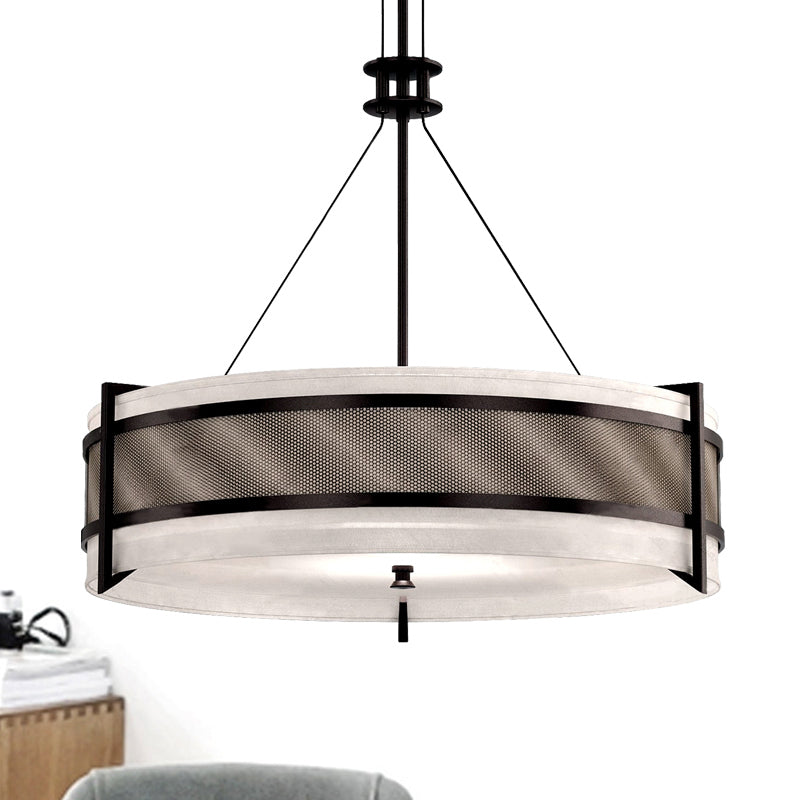 Round Fabric Chandelier Light Modernism Black LED Hanging Ceiling Light for Living Room