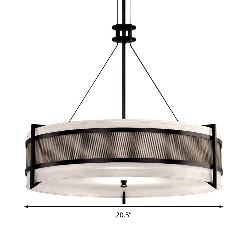 Round Fabric Chandelier Light Modernism Black LED Hanging Ceiling Light for Living Room