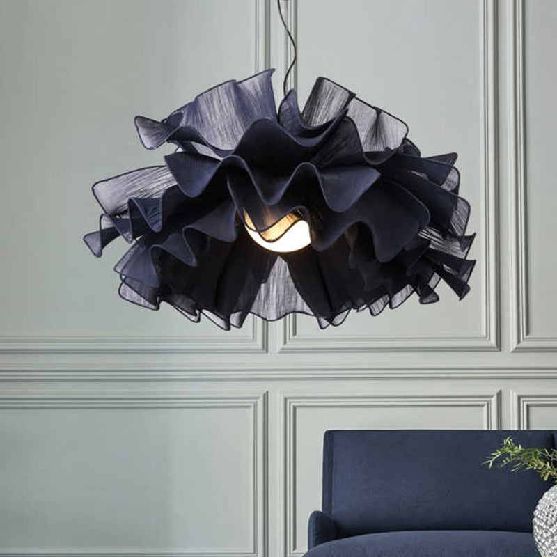 Fabric Wavy Pendant Light Fixture Nordic 1 Head Black/White Hanging Ceiling Light for Bedroom