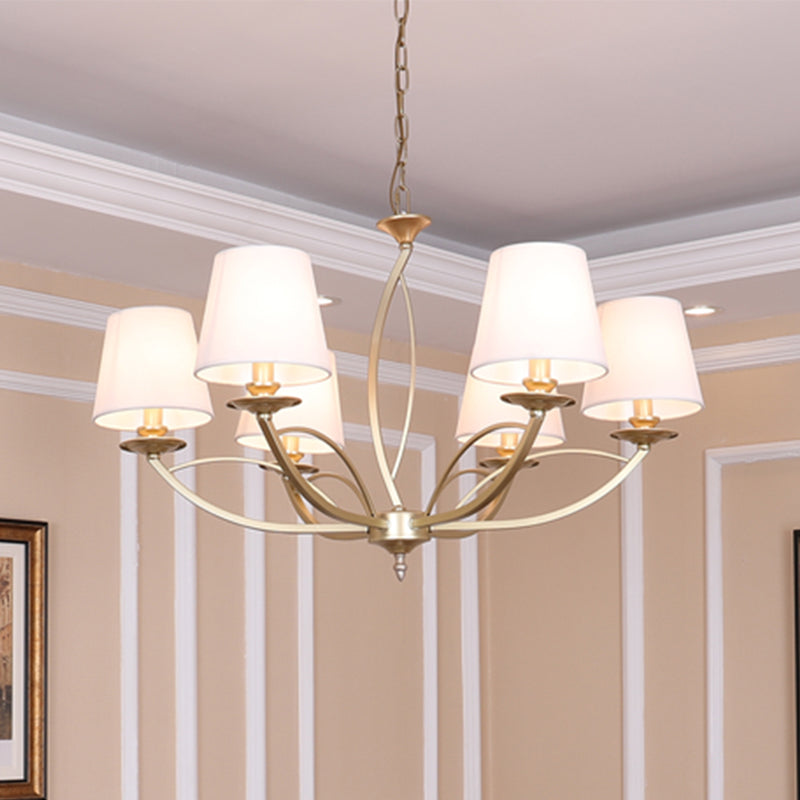 Barrel Fabric Chandelier Lighting Fixture Contemporary 4/6/8 Heads White Suspension Light