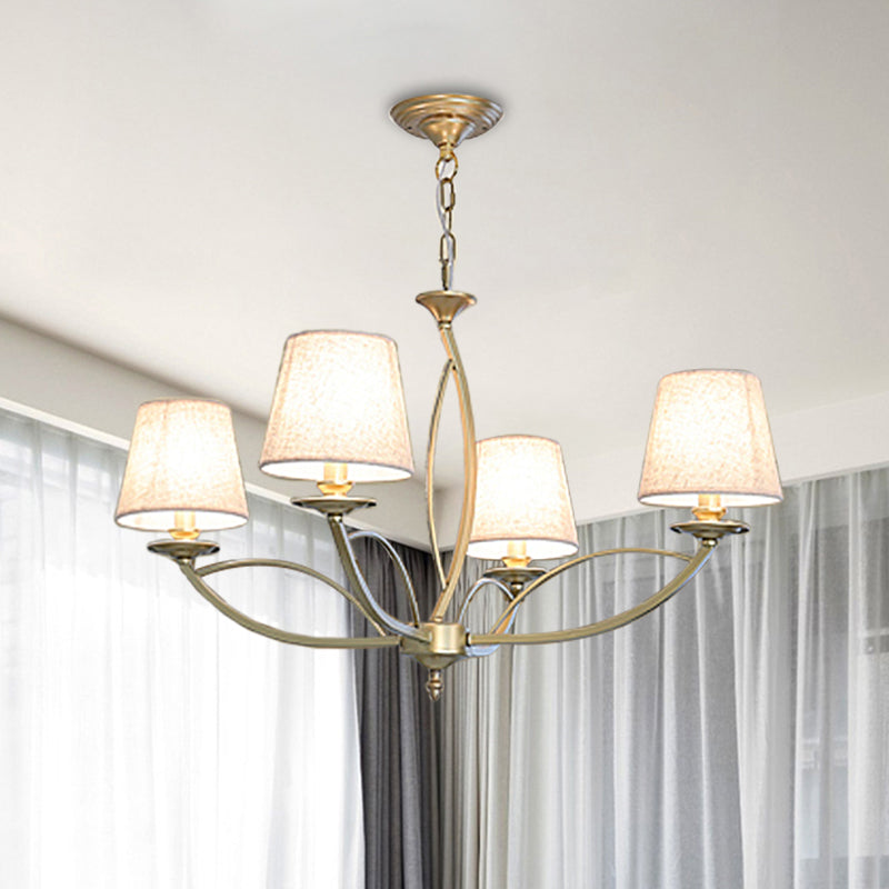 Barrel Fabric Chandelier Lighting Fixture Contemporary 4/6/8 Heads White Suspension Light