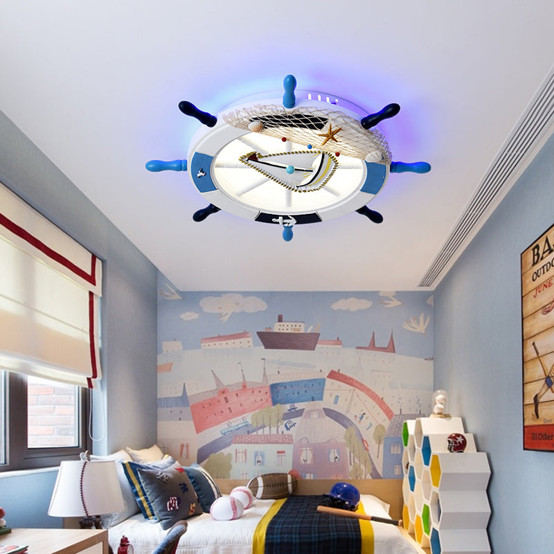 Children's Room Flushmount Light Boy Bedroom Room Study Kindergarten Mediterranean Style Creative Cartoon Ship Rudder Eye Protection Lamps