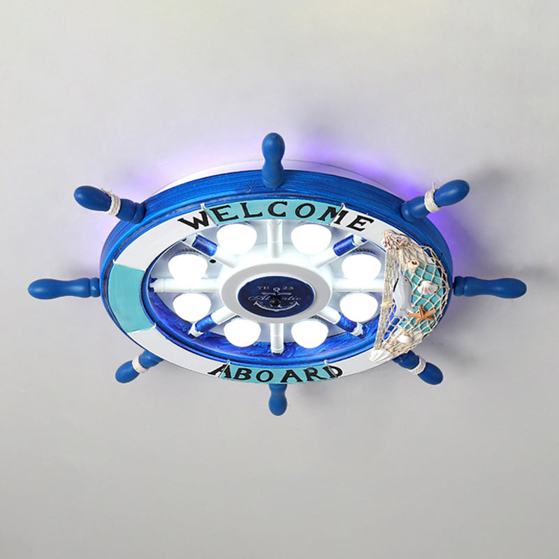 Children's Room Flushmount Light Boy Bedroom Room Study Kindergarten Mediterranean Style Creative Cartoon Ship Rudder Eye Protection Lamps