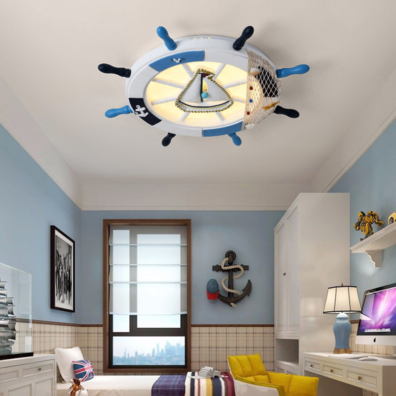 Children's Room Flushmount Light Boy Bedroom Room Study Kindergarten Mediterranean Style Creative Cartoon Ship Rudder Eye Protection Lamps