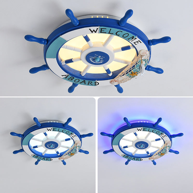Children's Room Flushmount Light Boy Bedroom Room Study Kindergarten Mediterranean Style Creative Cartoon Ship Rudder Eye Protection Lamps