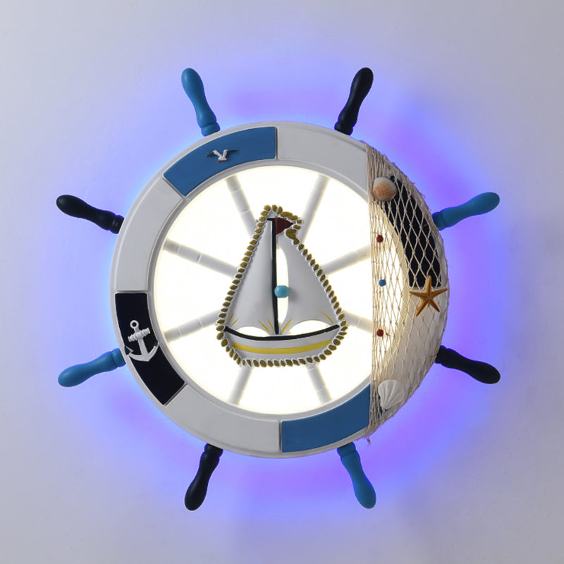 Children's Room Flushmount Light Boy Bedroom Room Study Kindergarten Mediterranean Style Creative Cartoon Ship Rudder Eye Protection Lamps