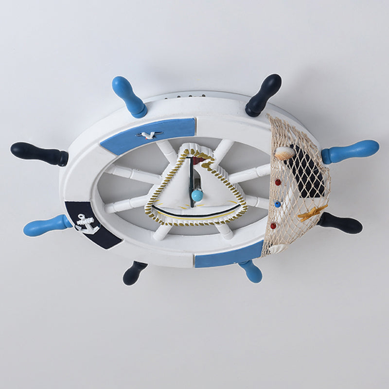 Children's Room Flushmount Light Boy Bedroom Room Study Kindergarten Mediterranean Style Creative Cartoon Ship Rudder Eye Protection Lamps