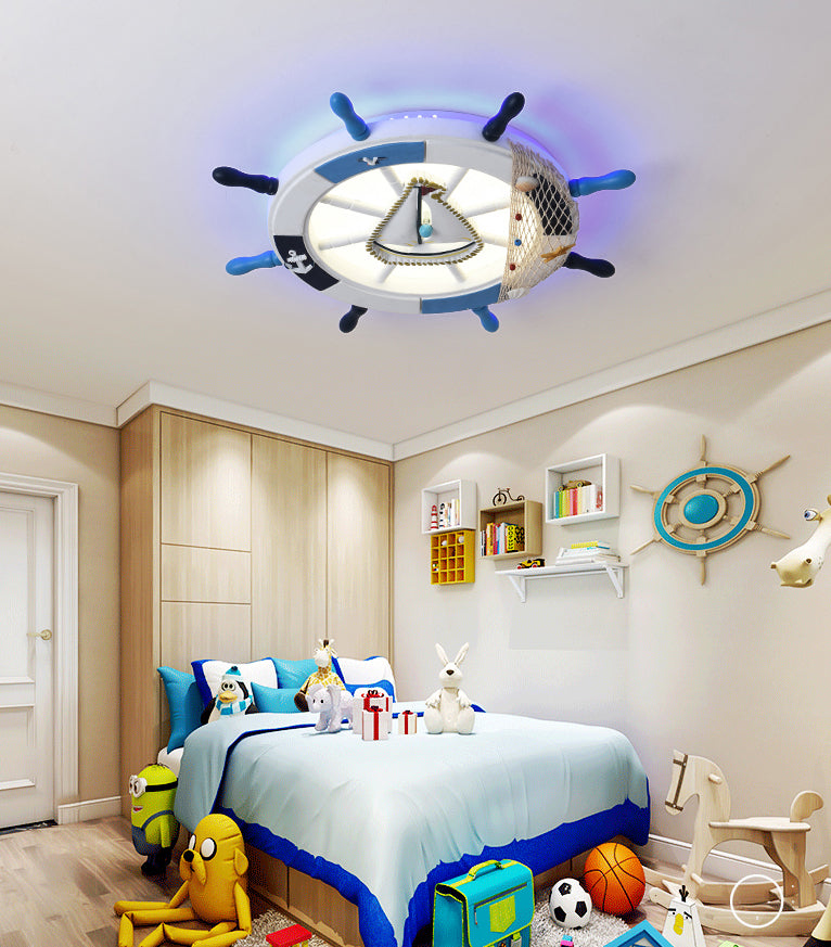 Children's Room Flushmount Light Boy Bedroom Room Study Kindergarten Mediterranean Style Creative Cartoon Ship Rudder Eye Protection Lamps