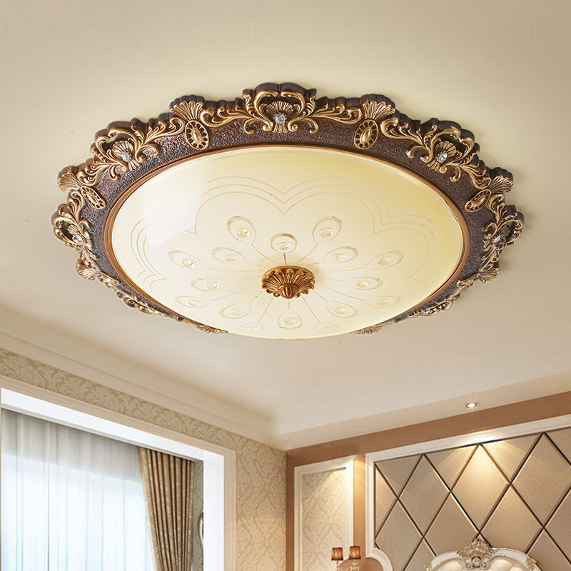 Traditional Bowl Flush Mount Lighting LED Glass Flush Mount Ceiling Light in White