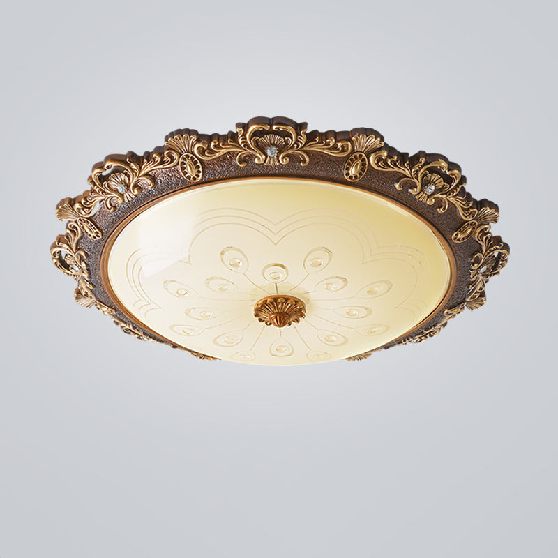 Traditional Bowl Flush Mount Lighting LED Glass Flush Mount Ceiling Light in White