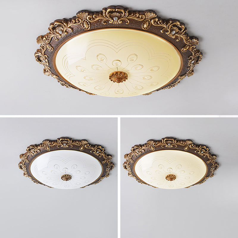 Traditional Bowl Flush Mount Lighting LED Glass Flush Mount Ceiling Light in White