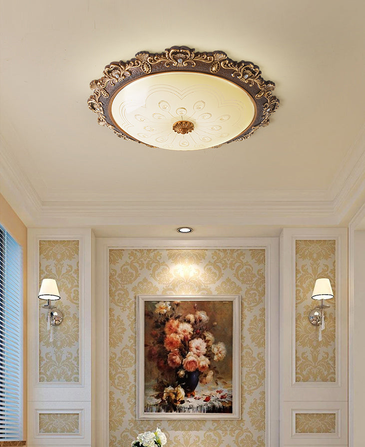 Traditional Bowl Flush Mount Lighting LED Glass Flush Mount Ceiling Light in White