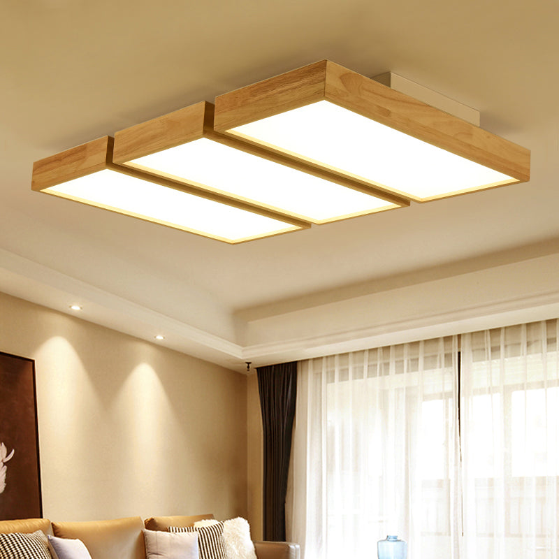 Rectangular Wooden LED Flush Mount in Modern Concise Style Acrylic Indoor Ceiling Light in Log Color