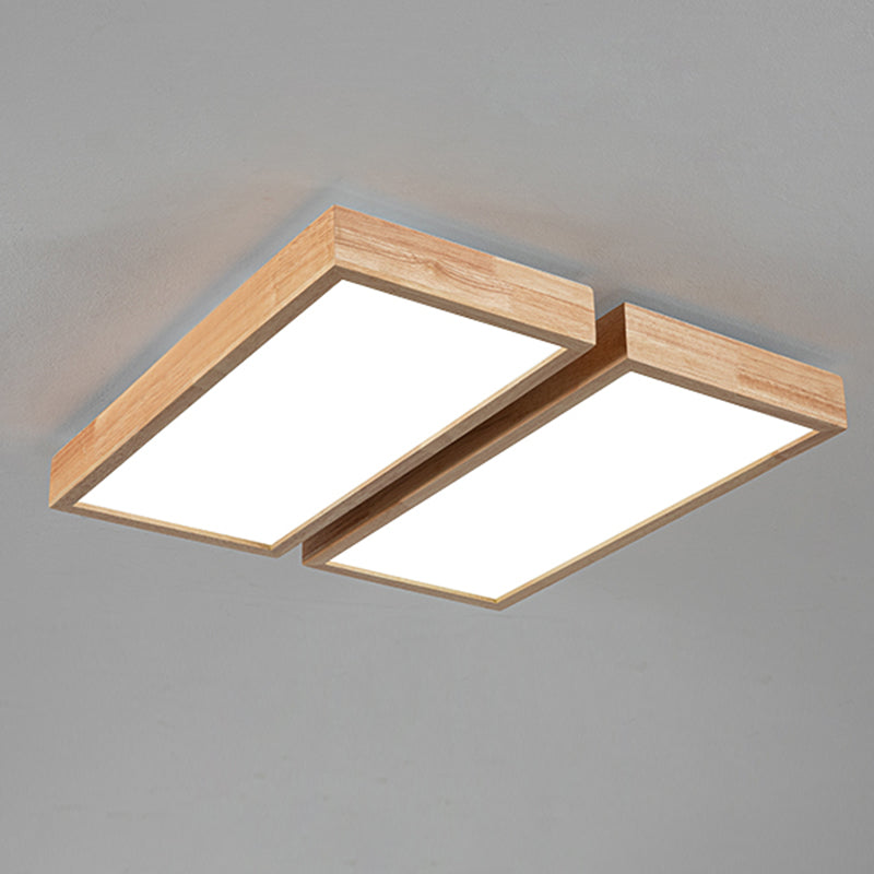 Rectangular Wooden LED Flush Mount in Modern Concise Style Acrylic Indoor Ceiling Light in Log Color