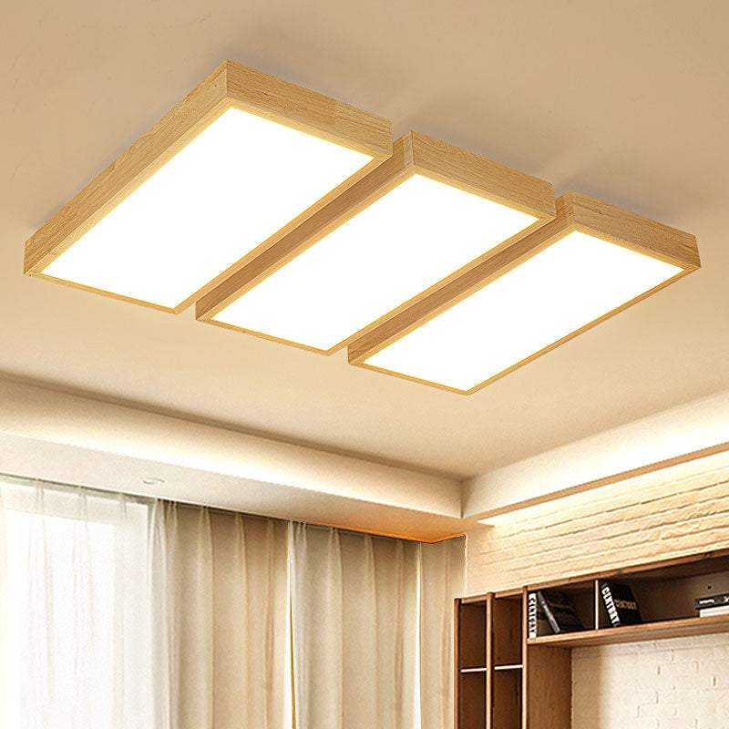 Rectangular Wooden LED Flush Mount in Modern Concise Style Acrylic Indoor Ceiling Light in Log Color