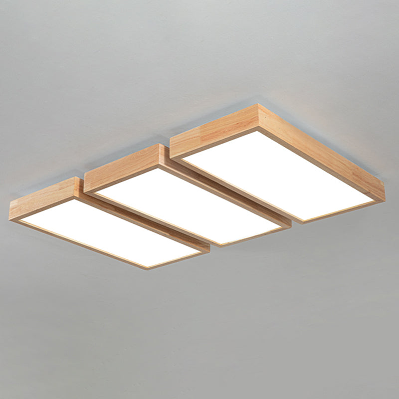 Rectangular Wooden LED Flush Mount in Modern Concise Style Acrylic Indoor Ceiling Light in Log Color