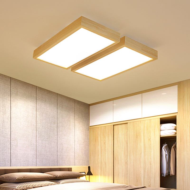 Rectangular Wooden LED Flush Mount in Modern Concise Style Acrylic Indoor Ceiling Light in Log Color