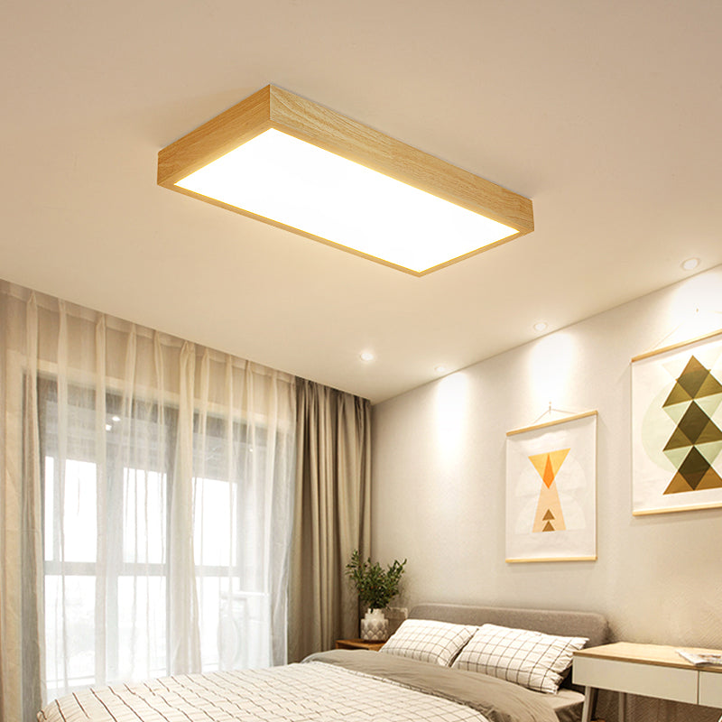 Rectangular Wooden LED Flush Mount in Modern Concise Style Acrylic Indoor Ceiling Light in Log Color