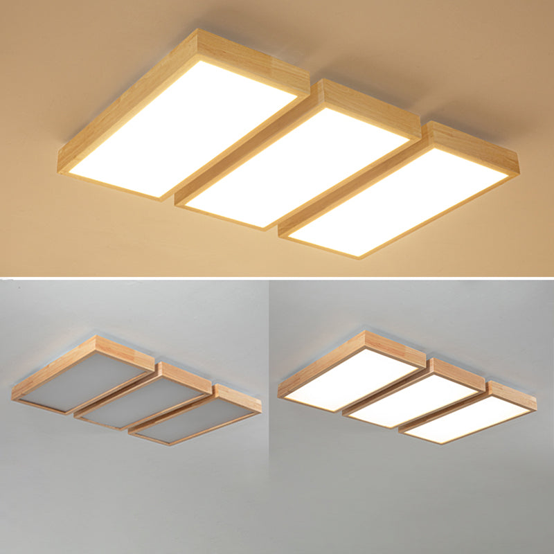 Rectangular Wooden LED Flush Mount in Modern Concise Style Acrylic Indoor Ceiling Light in Log Color