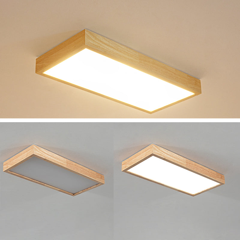 Rectangular Wooden LED Flush Mount in Modern Concise Style Acrylic Indoor Ceiling Light in Log Color