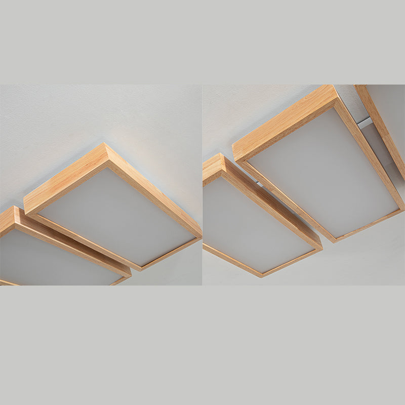 Rectangular Wooden LED Flush Mount in Modern Concise Style Acrylic Indoor Ceiling Light in Log Color