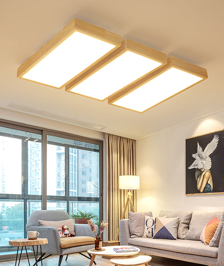 Rectangular Wooden LED Flush Mount in Modern Concise Style Acrylic Indoor Ceiling Light in Log Color