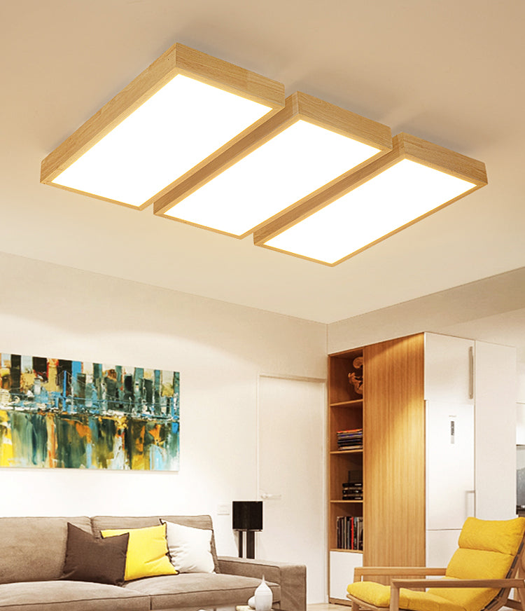 Rectangular Wooden LED Flush Mount in Modern Concise Style Acrylic Indoor Ceiling Light in Log Color