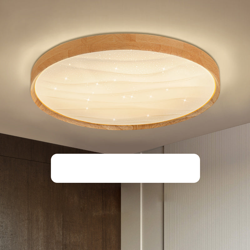 Log Color Circular LED Flush Mount in Modern Creative Style Wooden Ceiling Fixture for Bedroom