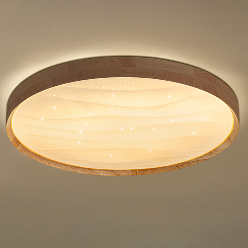 Log Color Circular LED Flush Mount in Modern Creative Style Wooden Ceiling Fixture for Bedroom
