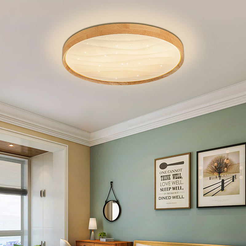 Log Color Circular LED Flush Mount in Modern Creative Style Wooden Ceiling Fixture for Bedroom