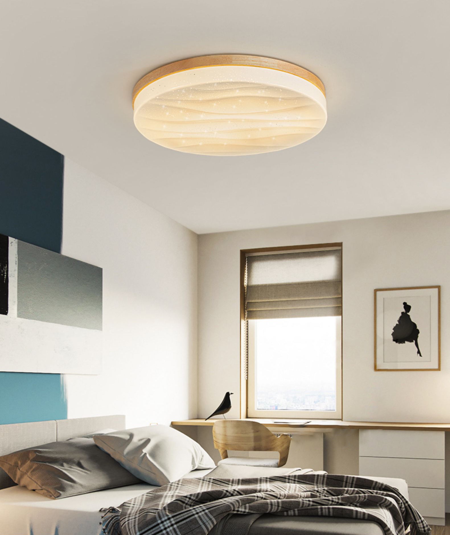 Log Color Circular LED Flush Mount in Modern Creative Style Wooden Ceiling Fixture for Bedroom