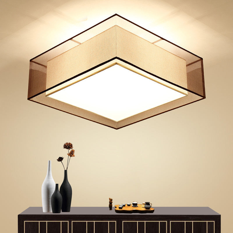 Coffee Flush Mount Lighting Fixture Minimalist-Style Fabric Geometrical Close to Ceiling Lamp