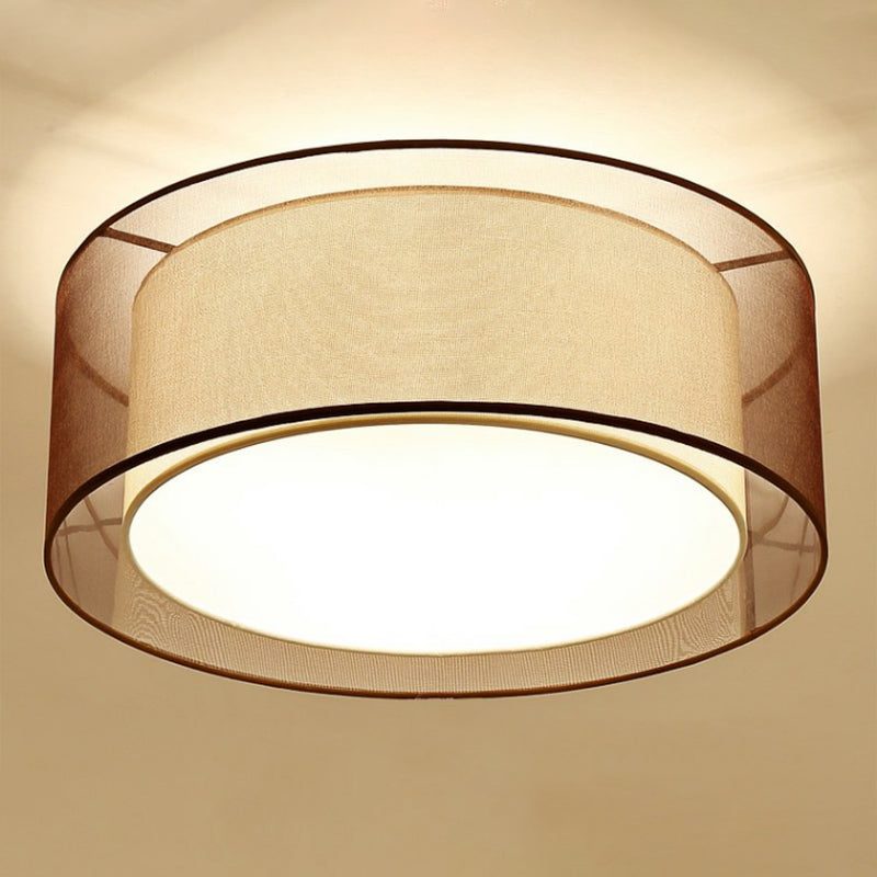 Coffee Flush Mount Lighting Fixture Minimalist-Style Fabric Geometrical Close to Ceiling Lamp